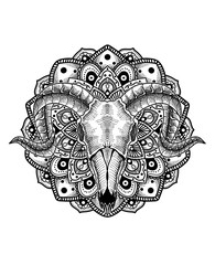 illustration vector Goat skull with sacred geometry pattern.