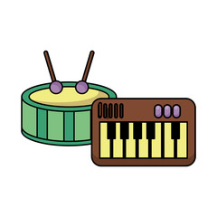 Sticker - piano and drum instruments musical flat style icon