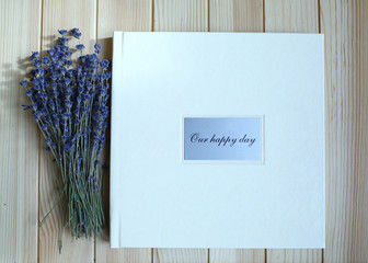 Wall Mural -  album and photo book for sale with a bouquet of lavender , white colors,, leatherette, close-up