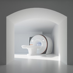 White Room with Arc and Magnetic Resonance Imaging Machine 3d render