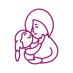 Wall Mural - mother with daughter, line style icon