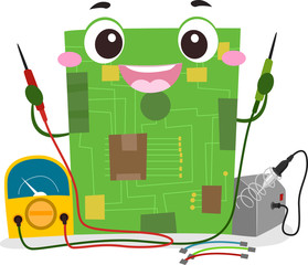 Sticker - Circuit Board Mascot Voltmeter Soldering Iron