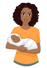 Poster - Girl Mom African Carry Baby Wrap Illustration