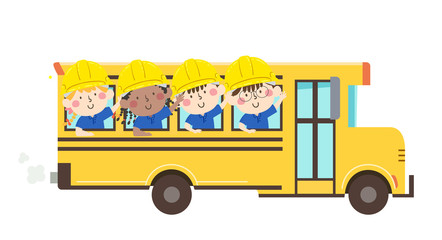 Sticker - Kids Construction Engineer School Bus Illustration