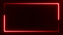 Beautiful Bright Red Light Neon Rectangle Frame On Black Background, Abstract Digital 3d Rendering 4K Video