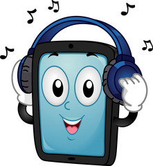 Poster - Mascot Tablet Mobile Headphones Song Illustration