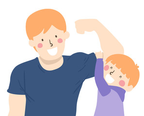 Sticker - Kid Boy Man Son Bonding Hang Muscle Illustration