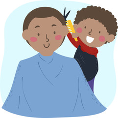 Poster - Kid Boy Role Play Barber Dad Customer Illustration