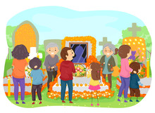 Family Day Of The Dead Cemetery Illustration