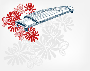 Wall Mural - koto japanese vector sketch illustration engraved chinese musical instrument