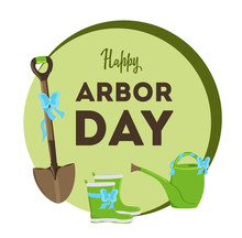 National Arbor Day. Vector Illustration With Leaves. Earth Day. Suitable For Greeting Card, Icon, Poster, Logo And Banner. Symbol Of Arboriculture And Forests.	