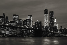 Manhattan And Brooklyn Bridge At Night