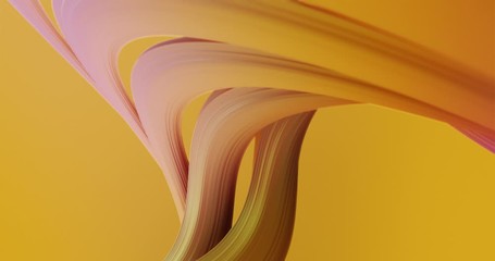 Poster - Abstract colorful orange and pink pastel swirl art background. Curved and wavy pattern with Candy texture and subsurface scattering. 3D render loop