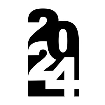 2024 icon, sign. Merry Christmas and Happy New Year, card. Vector illustration black and white..