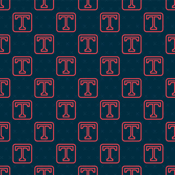 Red line Text icon isolated seamless pattern on black background. Vector Illustration