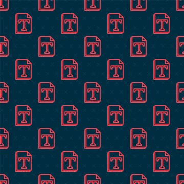 Red line Text file document icon isolated seamless pattern on black background. Vector Illustration