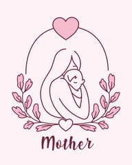 Wall Mural - silhouette of mother with baby, label mother