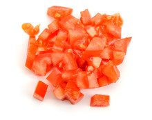 Heap Of Finely Diced Tomato On White Background