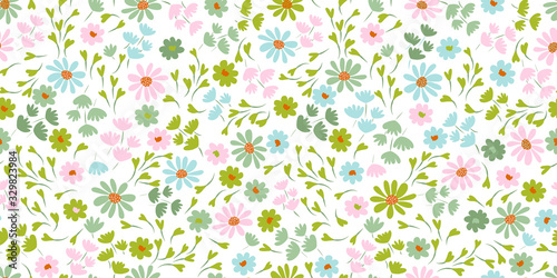 Pattern with simple pretty small flowers, little floral liberty seamless text...