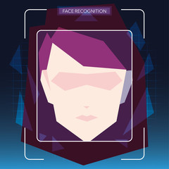 Wall Mural - face recognition technology, woman with face identification