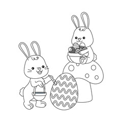 Sticker - cute little rabbits with eggs painted in fungus