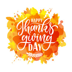 Wall Mural - Vector illustration. Happy Thanksgiving Day typography vector design for greeting cards and poster on a textural background design template celebration.Happy Thanksgiving inscription, lettering.