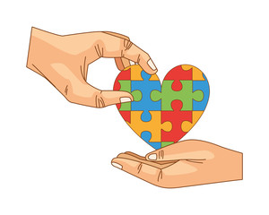 Wall Mural - hands human with heart puzzle game pieces