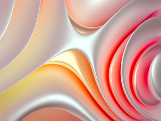 3d render of abstract artistic 3d background texture based on smooth soft curved lines forms in creme orange red and pink gradient color on glossy and matte surface