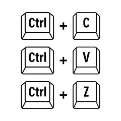 Fototapete - Ctrl C, Ctrl V and Ctrl Z computer keyboard buttons. Desktop interface. Web icon. Vector stock illustration.