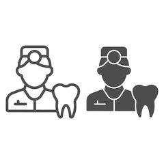 Poster - Dentist line and solid icon. Tooth picture and doctor symbol, outline style pictogram on white background. Dentistry sign for mobile concept and web design. Vector graphics.