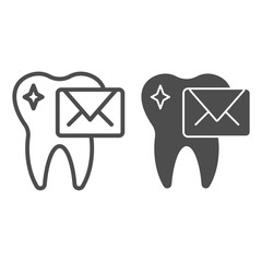 Poster - Send message to doctor line and solid icon. Dental care email, tooth and envelope symbol, outline style pictogram on white background. Dentistry sign for mobile concept or web design. Vector graphics.