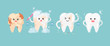 Cute tooth characters in flat style. Step of cleaning teeth stains. from unhealthy teeth to healthy teeth.
