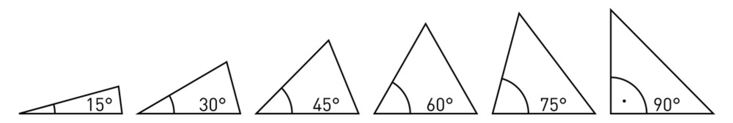various acute angles in triangle corners - values from 15 to 90 degrees
