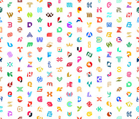 Poster - Seamless pattern with Abstract logos with letters. Isolated on White background