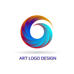 Poster - Vector abstract circle swirl logo design elements. Spiral symbol in line art style. Rainbow isolated pattern on white background