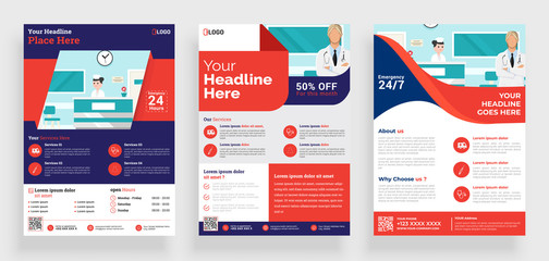Wall Mural - Medical Flyer poster pamphlet brochure cover design layout background, vector template in A4 size.