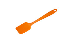 Single Orange Thermal Plastic Spatula Kitchen Ware Close Up Shot Isolated On White