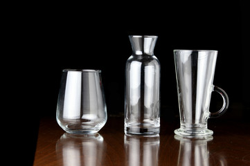 Restaurant clear glasses front of black background