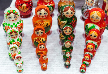 Russian wooden doll matryoshka. Traditional souvenir from Russia is a nesting doll.