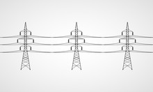 Power Lines. High Voltage Power Line Transmission Towers. Vector Illustration