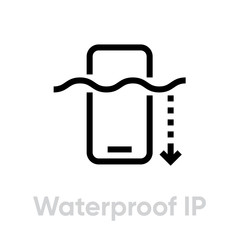 Wall Mural - Tech specs waterproof IP phone icon. Editable line vector.