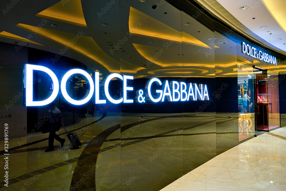 HONG KONG, CHINA - CIRCA JANUARY, 2019: close up shot of Dolce & Gabbana sign seen in Elements shopping mall. Dolce & Gabbana is an Italian luxury fashion house.