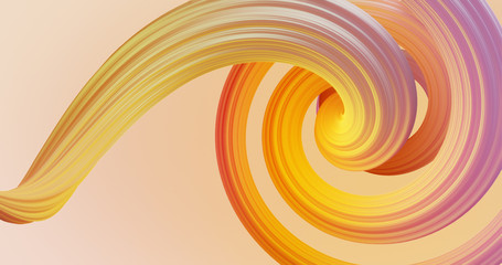 Poster - Abstract colorful orange and pink pastel swirl, natural curve art background. Curved and wavy pattern with Candy texture and subsurface scattering. 3D render