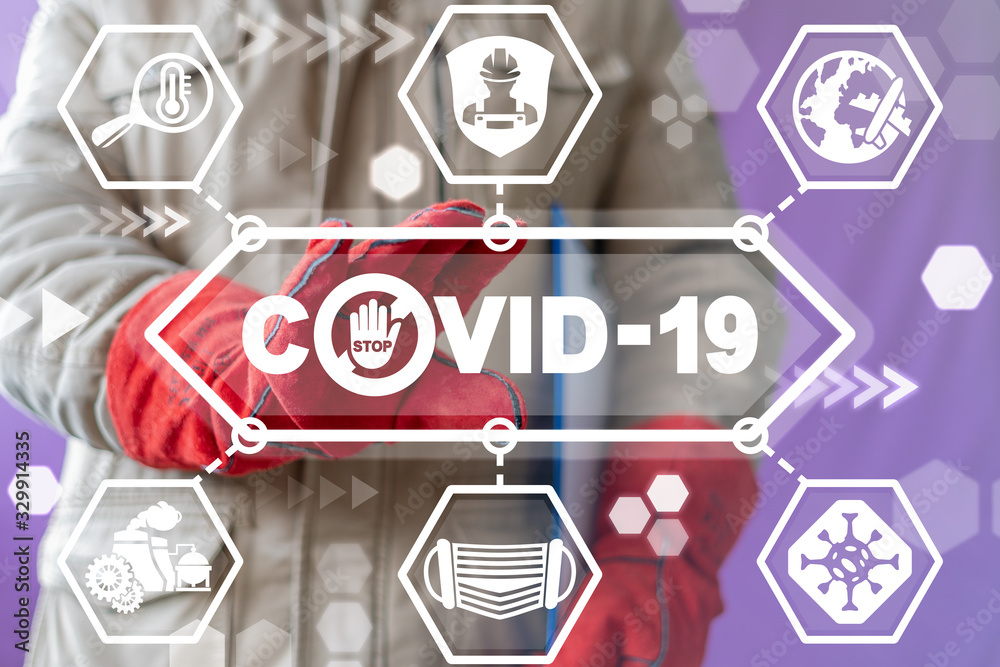 Coronavirus Industrial Shutdown Concept. COVID-19 Industry Stop. Production Crisis Dangerous Virus Epidemic. Safety Manufacturing Work. - obrazy, fototapety, plakaty 