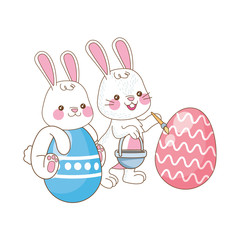 Sticker - cute little rabbits with eggs painted easter characters