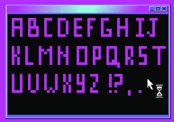 Aufkleber - Pixel alphabet letters and punctuation marks. Modern stylish font or typeface for headline in style of 80's retro video game, vintage computer typography.