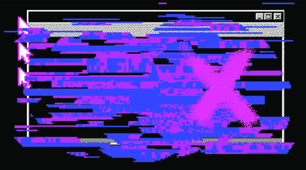 Wall Mural - Computer screen with glitched pixels and noise. VHS camera effect like in old videotape rewind. 