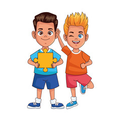 Canvas Print - happy little boys with puzzle pieces avatars characters