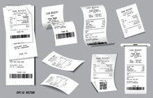 Set Of Register Sale Receipt Or Cash Receipt Printed On White Paper Concept. Eps 10 Vector, Easy To Modify