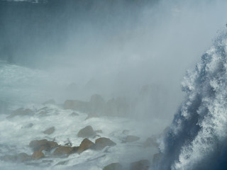 The famous waterfall of Niagara Falls, a popular place among tourists from all over the world. View from the United States. In the image, two waterfalls can be seen at the same time.